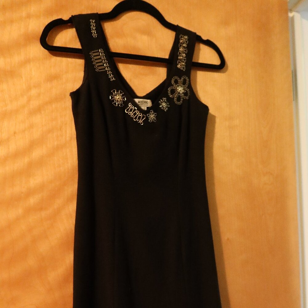 $1200 Moschino Cheap and Chic dress black with silver fit n flare size US 6/S